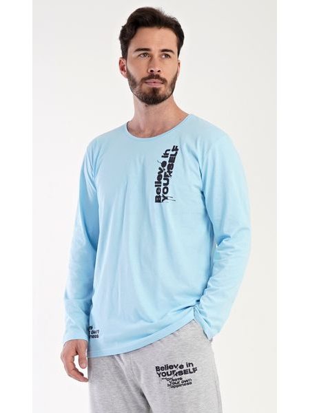 Pánské pyžamo dlouhé Henry - světle modrá