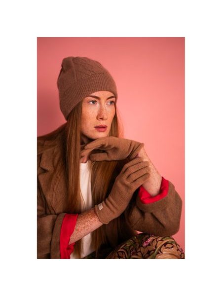 Angorská čepice - tmavobéžová