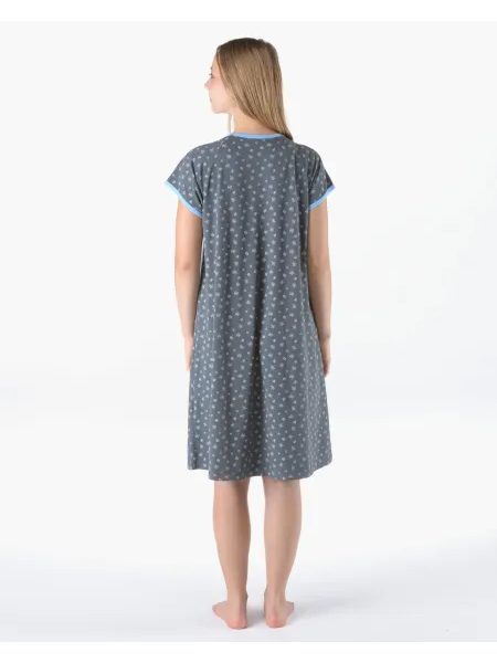 Dámská košilka noční krátký rukáv, šité, s potiskem 19176 - tm. šedá pomnenková