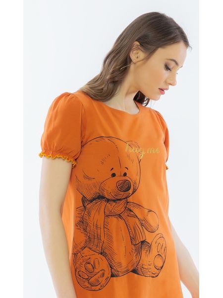 Dámská noční košile s krátkým rukávem Velký méďa - cihlová