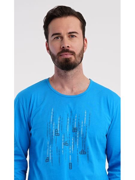 Pánské pyžamo dlouhé Tetris - modrá