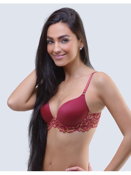 GINA dámské podprsenka push-up, šité, s krajkou, jednobarevné La Femme 17007P - fialovohnědá