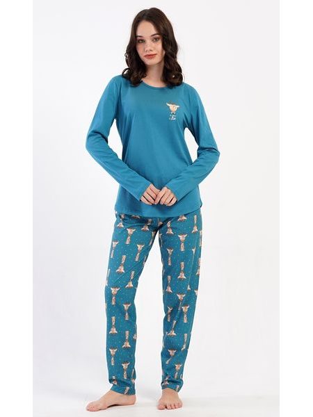 Dámské pyžamo dlouhé Malá žirafa - petrolejová