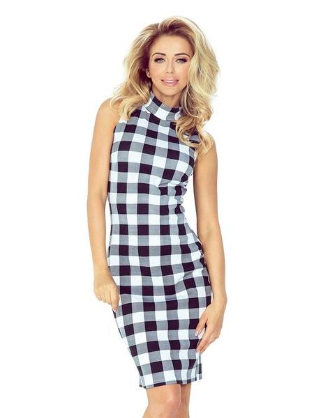 Šaty s roláčkem bez rukávů bíločerné