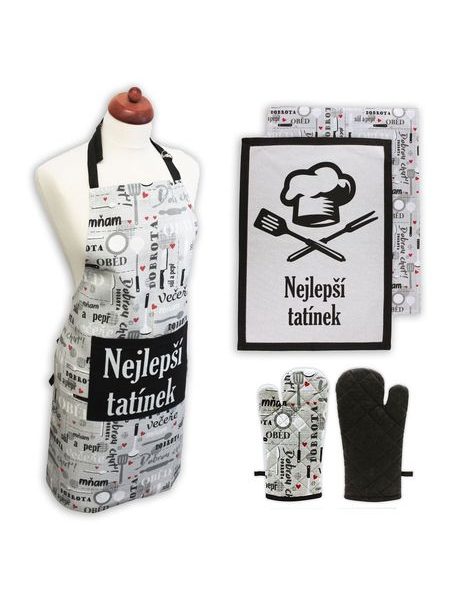 Nejlepší tatínek, zástěra, chňapka s magnetem, dvě utěrky