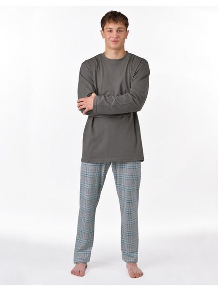 Pánské pyžamo dlouhé, šité, s potiskem 79193 - šedá sv. šedá