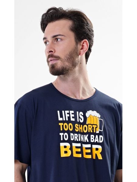 Pánská noční košile s krátkým rukávem Life is beer - tmavě modrá