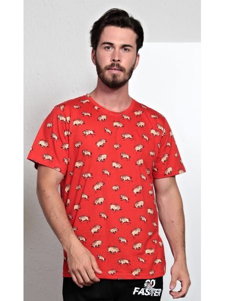 Pánské pyžamo dlouhé Býk - červená