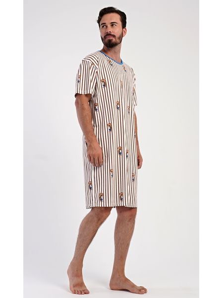 Pánská noční košile s krátkým rukávem Bear - hnědá