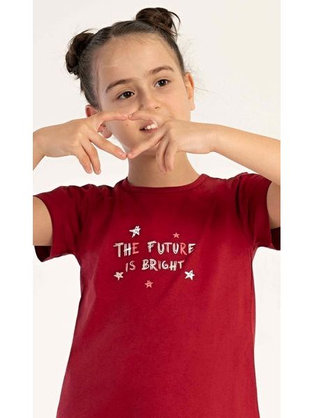 Dětská noční košile s krátkým rukávem Hvězdičky - vínová