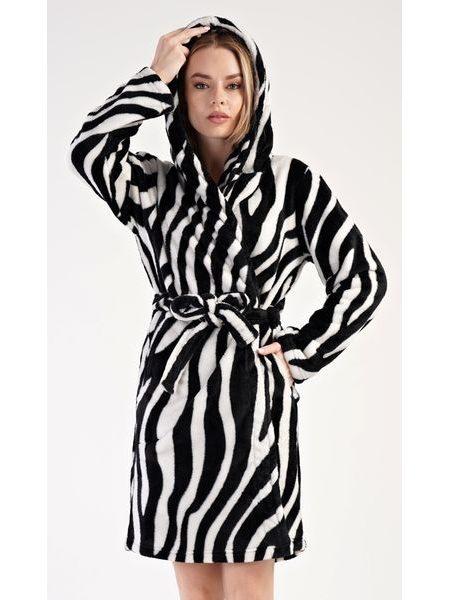 Dámský župan krátký s kapucí Zebra - černá