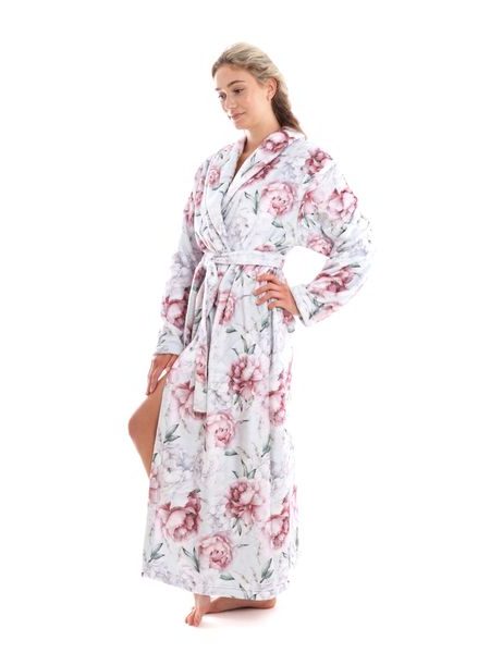 Dámský dlouhý župan s šálovým límcem Annie Světlé pivoňky