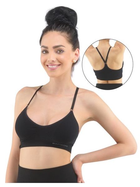 Dámská podprsenka sportovní s vycpávkami, bez kostice, bezešvé, jednobarevné Eco Bamboo 07020P - černá