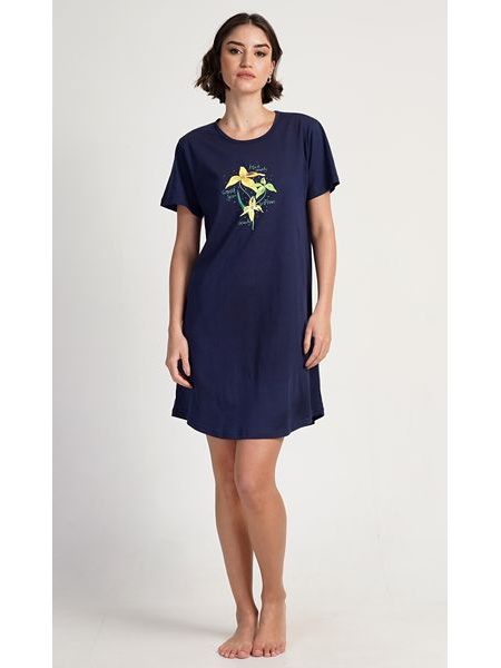 Dámská noční košile s krátkým rukávem Paula - tmavě modrá