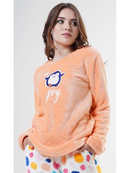 Dámské pyžamo dlouhé Kuličky - oranžová