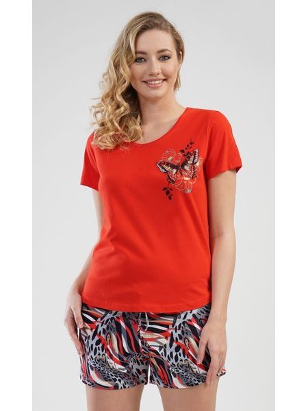 Dámské pyžamo šortky Motýli - červená