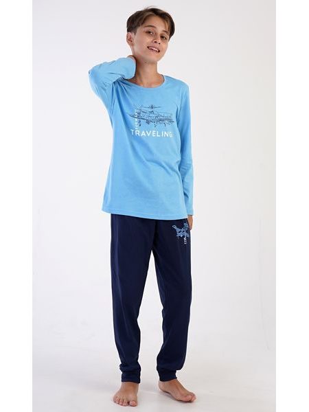 Dětské pyžamo dlouhé Letadlo - světle modrá