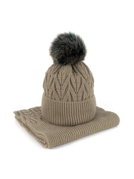 Sada pletené čepice a šály Lomnice hnědá