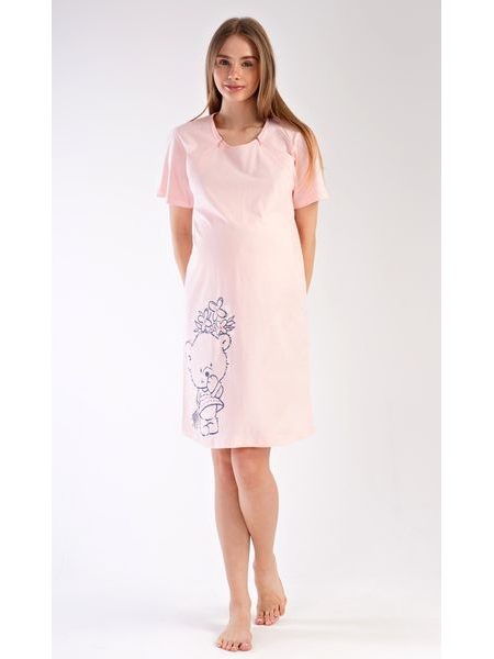 Dámská noční košile mateřská Méďa s kytkou - světle modrá