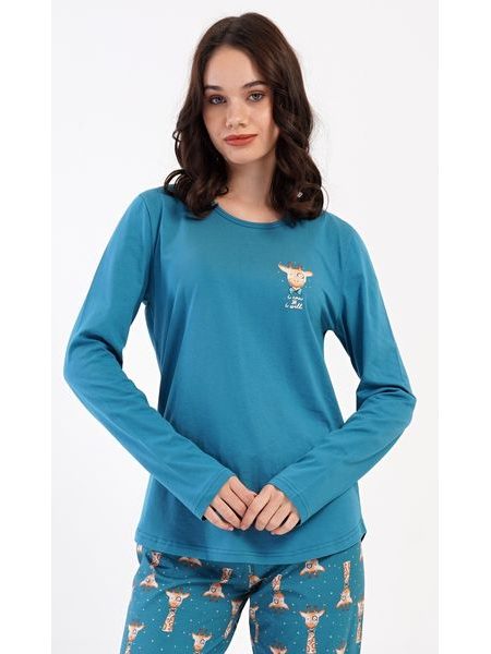 Dámské pyžamo dlouhé Malá žirafa - petrolejová