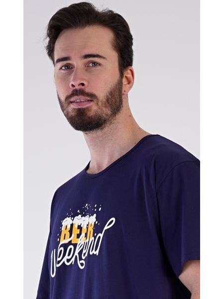 Pánská noční košile s krátkým rukávem Beer weekend - tmavě modrá