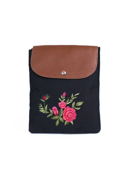 Taška přes rameno s výšivkou černá