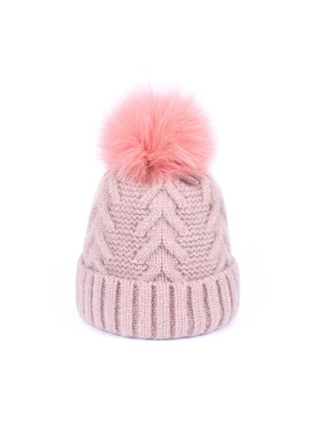 Zimní čepice se vzorem a bambulí růžová