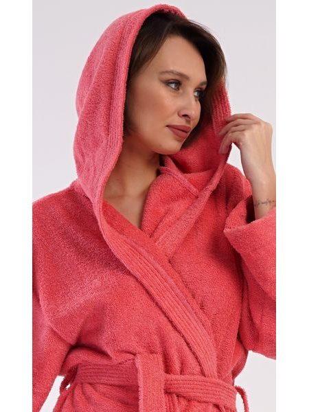 Dámský župan dlouhý s kapucí Jahoda - jahodová