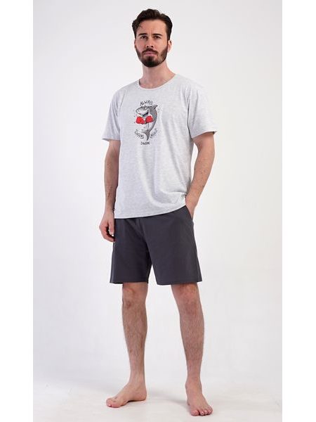 Pánské pyžamo šortky Žralok - světle šedá