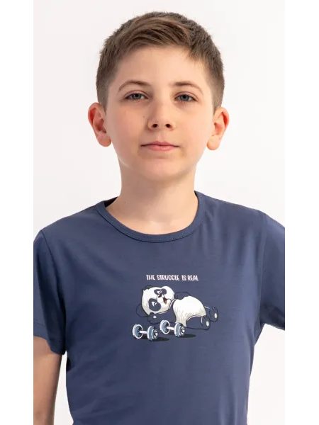Dětské pyžamo šortky Malá panda - světle modrá