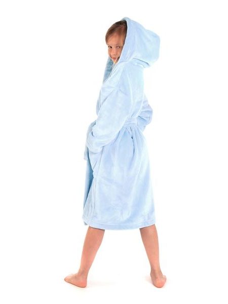 Dětský dlouhý hřejivý župan s kapucí SIENA světle modrá
