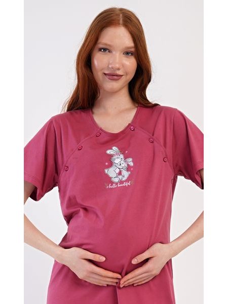 Dámská noční košile mateřská Zajíčci - vínová