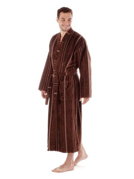 Pánský župan bavlněné kimono s proužky TERAMO čokoládová