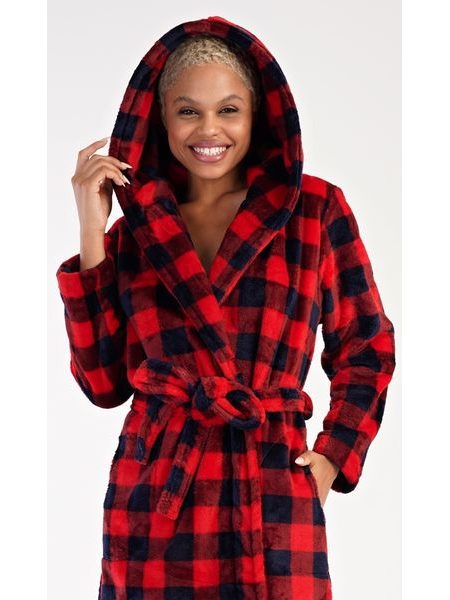 Dámský župan krátký s kapucí Kostka - červená