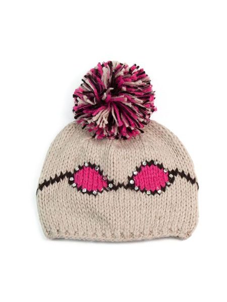 Čepice s bambulí béžová