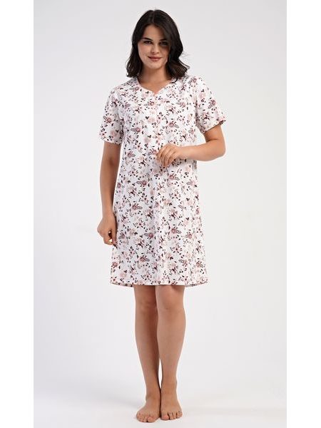 Dámská noční košile s krátkým rukávem Růže - světle lososová