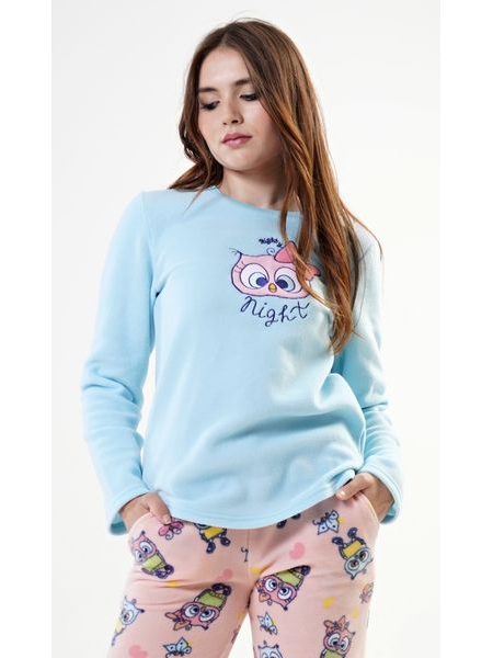 Dámské pyžamo dlouhé Sovička - mentolová