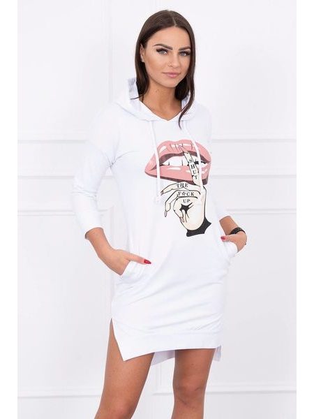 Mikinové šaty s potiskem, bílá