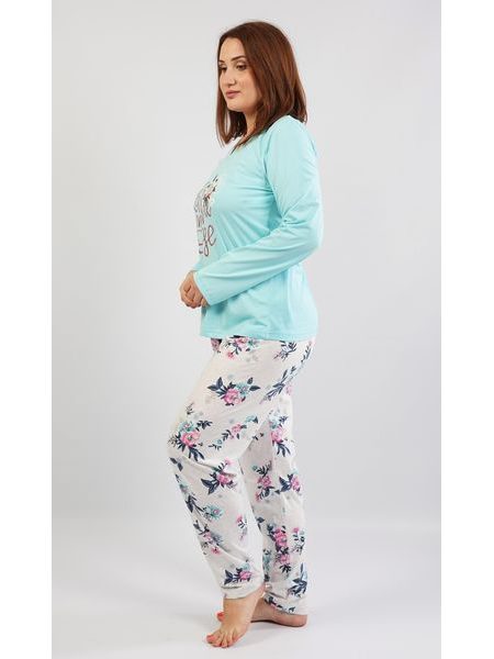 Dámské pyžamo dlouhé Rose - azurová