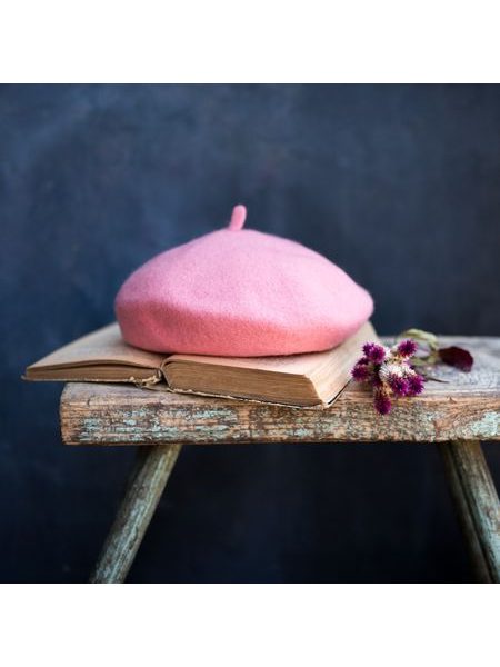 Klasický francouzský baret s anténkou, fialovo-růžový