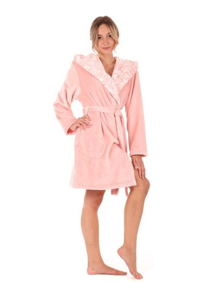 Dámský 3/4 župan s kapucí FLORA světle růžová