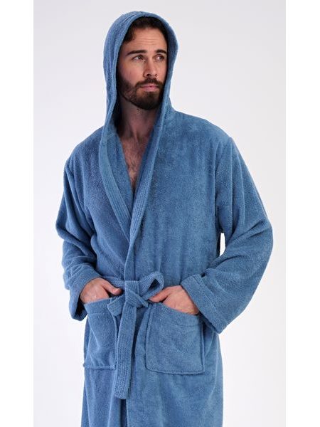 Pánský župan s kapucí Albert - modrošedá