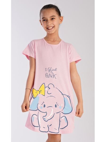 Dětská noční košile s krátkým rukávem Slon - světle lososová