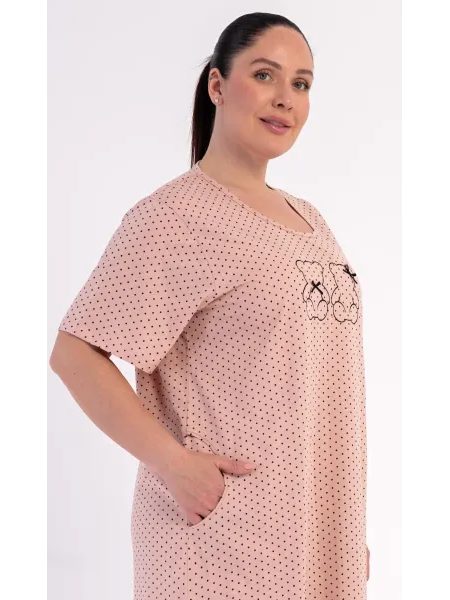 Dámské domácí šaty s krátkým rukávem Medvídci - pudrová