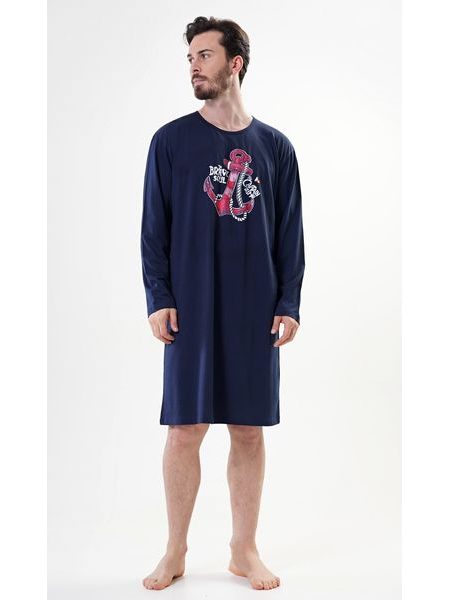 Pánská noční košile s dlouhým rukávem Kotva - tmavě modrá