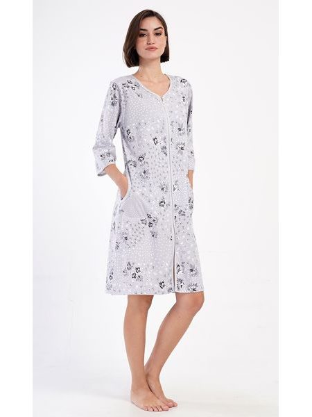 Dámské domácí šaty s tříčtvrtečním rukávem Matylda - šedá