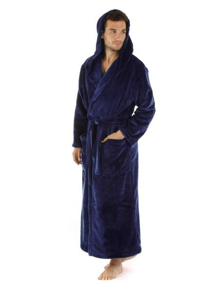 Unisex dlouhý hřejivý župan s kapucí SIENA tmavě modrá