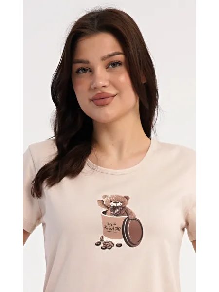 Dámské pyžamo šortky Méďa Coffee - smetanová