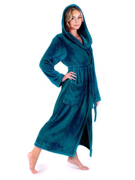 Unisex dlouhý hřejivý župan s kapucí SIENA petrolejová