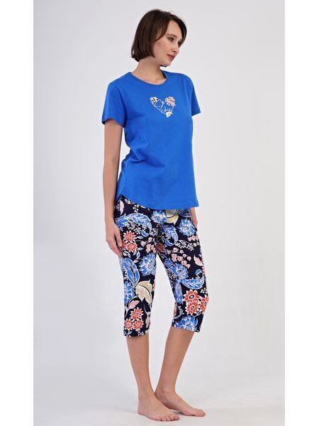 Dámské pyžamo kapri Květy - modrá